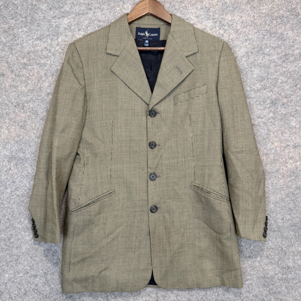 Vintage Ralph Lauren Blazer Jacket Womens 10 Micro Houndstooth 80s 90s USA Coat